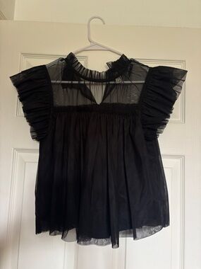 Joie Black Sheer Ruffle Sleeve Blouse